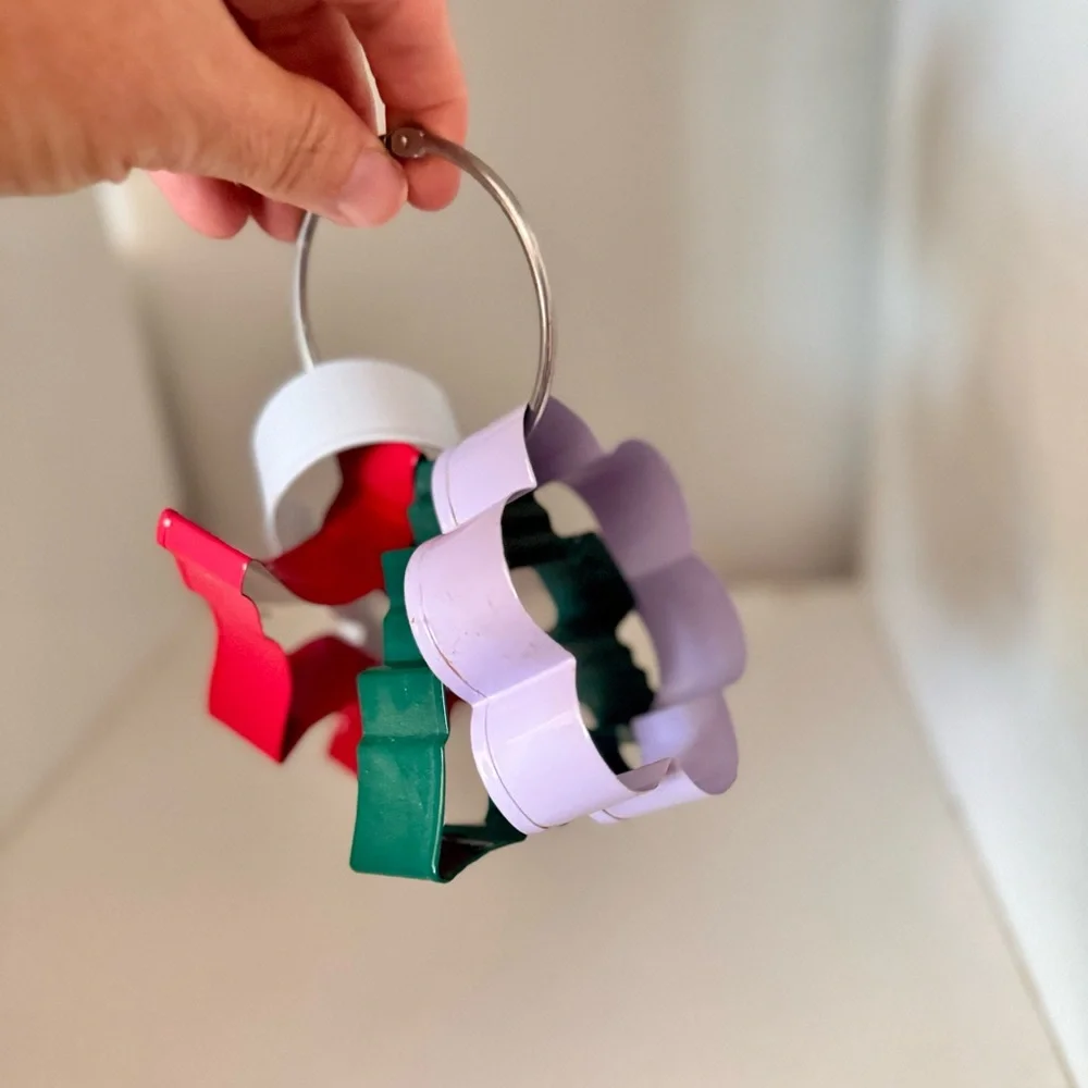 Set of 4 - 4” Metal Holiday Cookie Cutters on Organizer Ring Holder